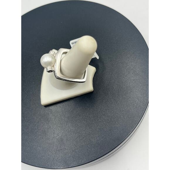 Michelle Albala 10mm Round Pearl Rhodium Sterling Ruby Cabochon Ring New Sz 9 - Picture 5 of 14